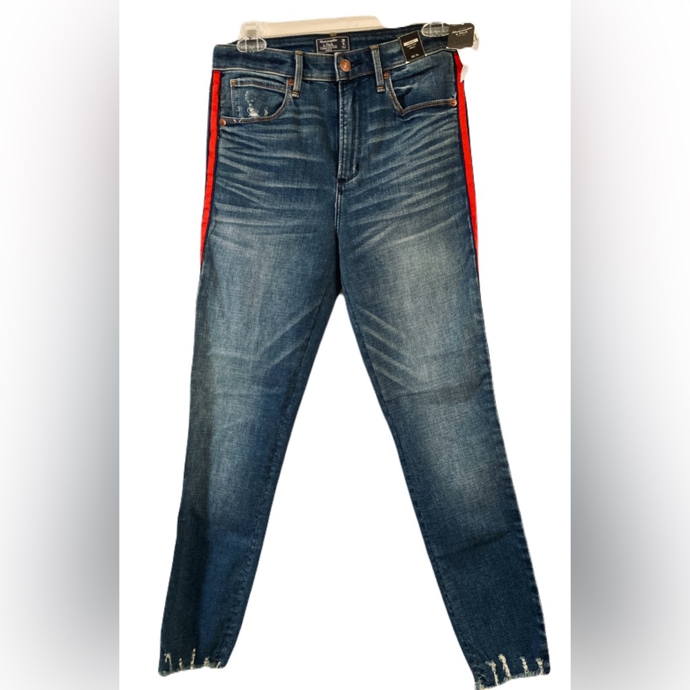 Abercrombie & Fitch Simone High Rise Blue Jeans with Red Stripes NWT